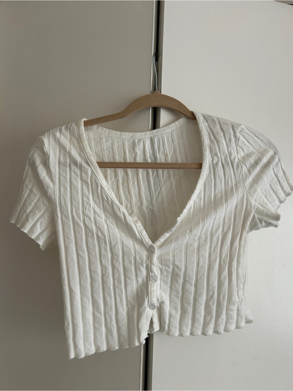 White Ribbed Button-Front Crop Top